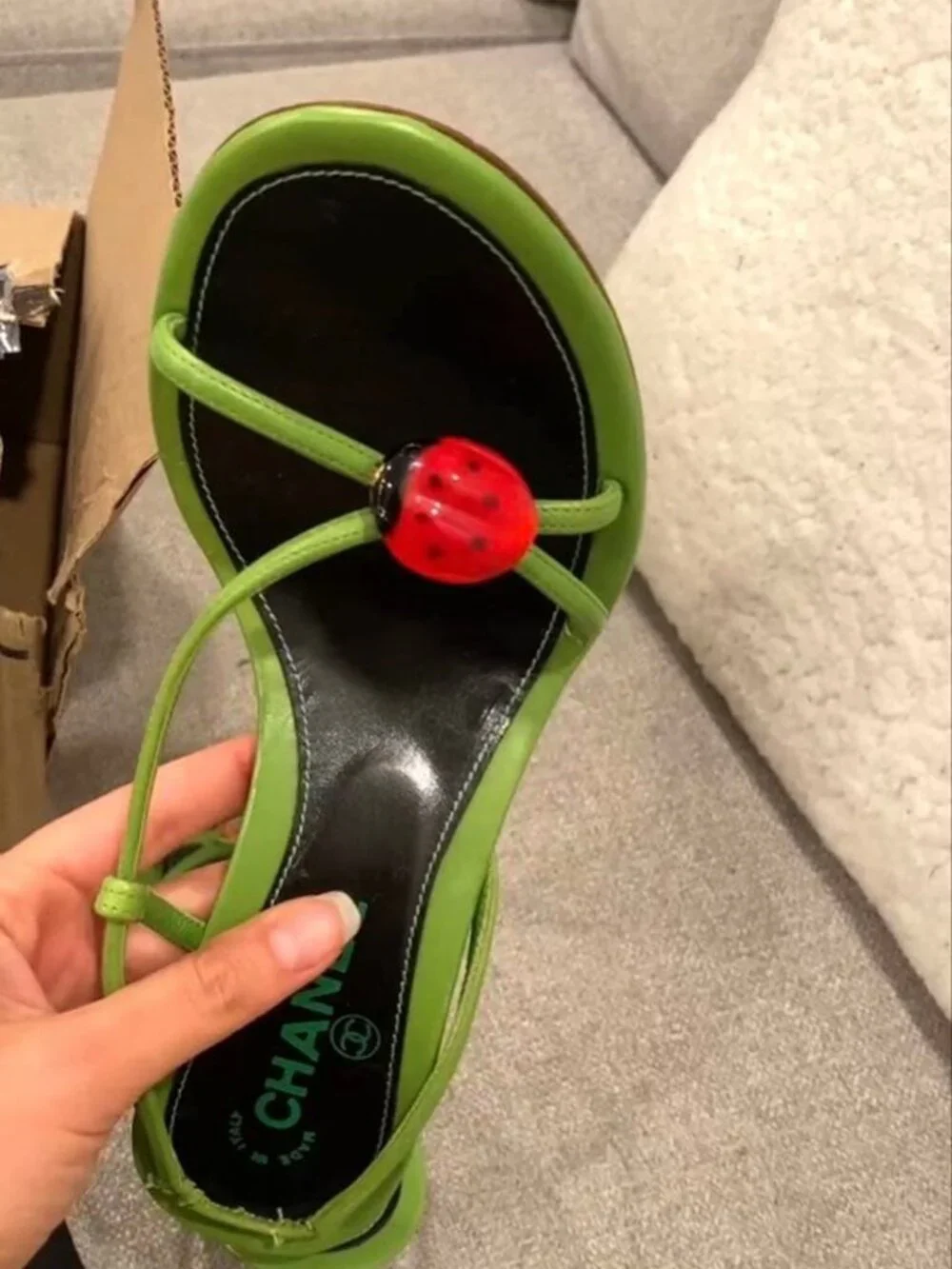 Chanel Ladybug Sandals Green Vintage